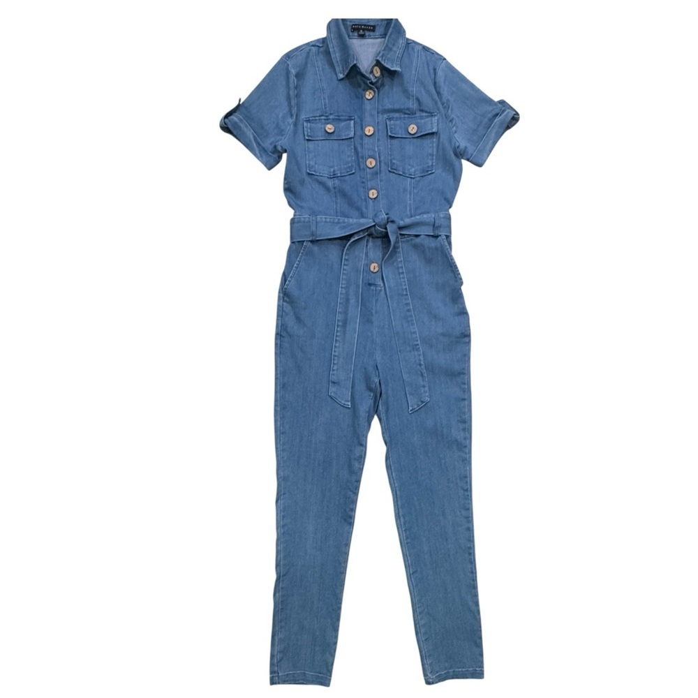 Haute Monde Blue Denim Jumpsuit - Picture 3 of 8